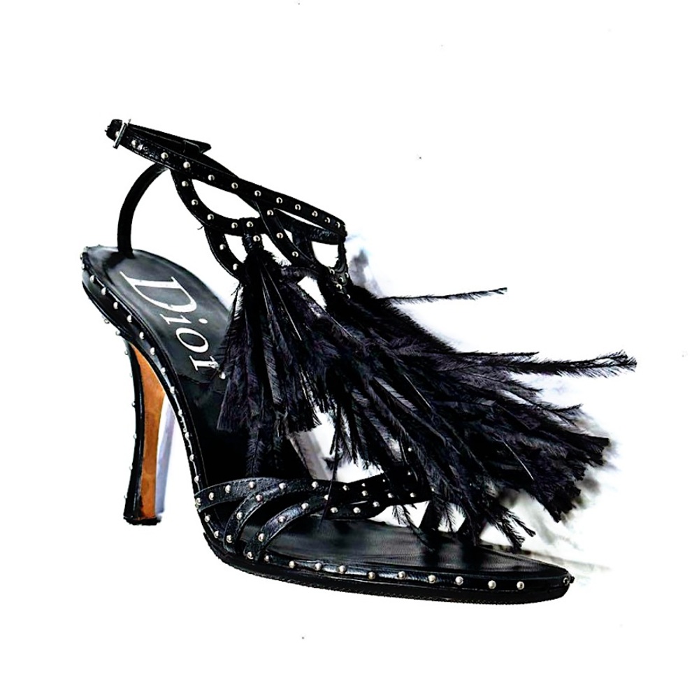 Authentic Christian Dior 04 SS Galliano Feather Studs Open Toe Stilettos - Picture 3 of 4